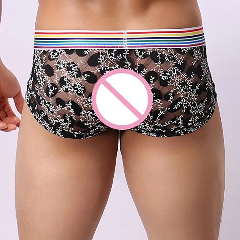 Мужские кружевные трусы-боксеры прозрачные разных цветов горячая распродажа # QWM