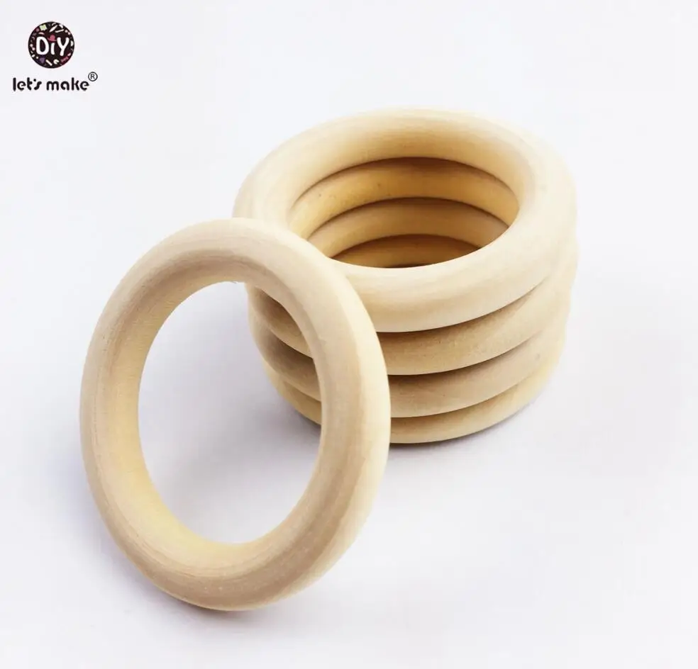 56mm wood color Давайте сделаем прорезиненный деревянный кольца 50 шт. 70*10 мм больше размер DIY аксессуары Rund натуральные деревянные кольца могут жевать BPA Бесплатный Детский Прорезыватель - Цвет: 56mm wood color