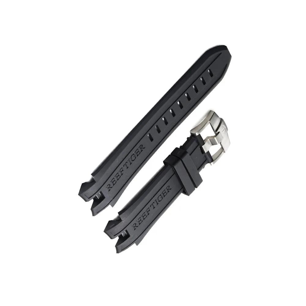 Reef Tiger/RT Soft Rubber Watch Band Waterproof Watch Strap 25mm Width Black Rubber Strap for Men RGA3059
