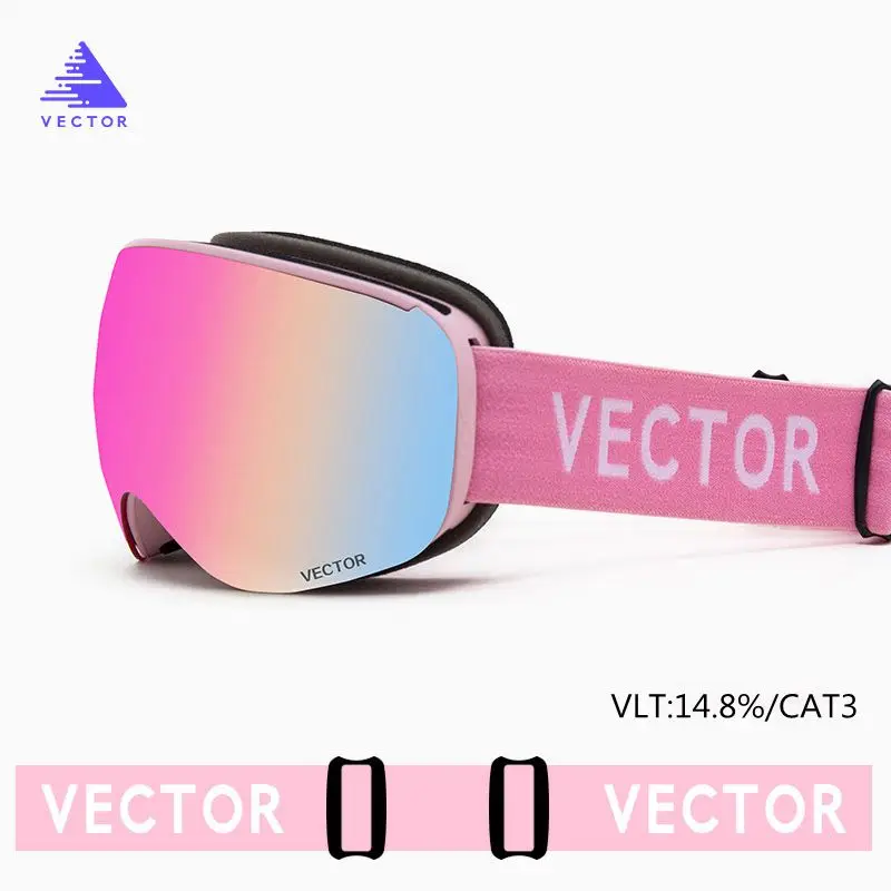Pink Магнитные лыжные очки с быстросменными линзами и чехол защита UV400 противотуманные очки для сноуборда для мужчин и женщин - Цвет: Pink