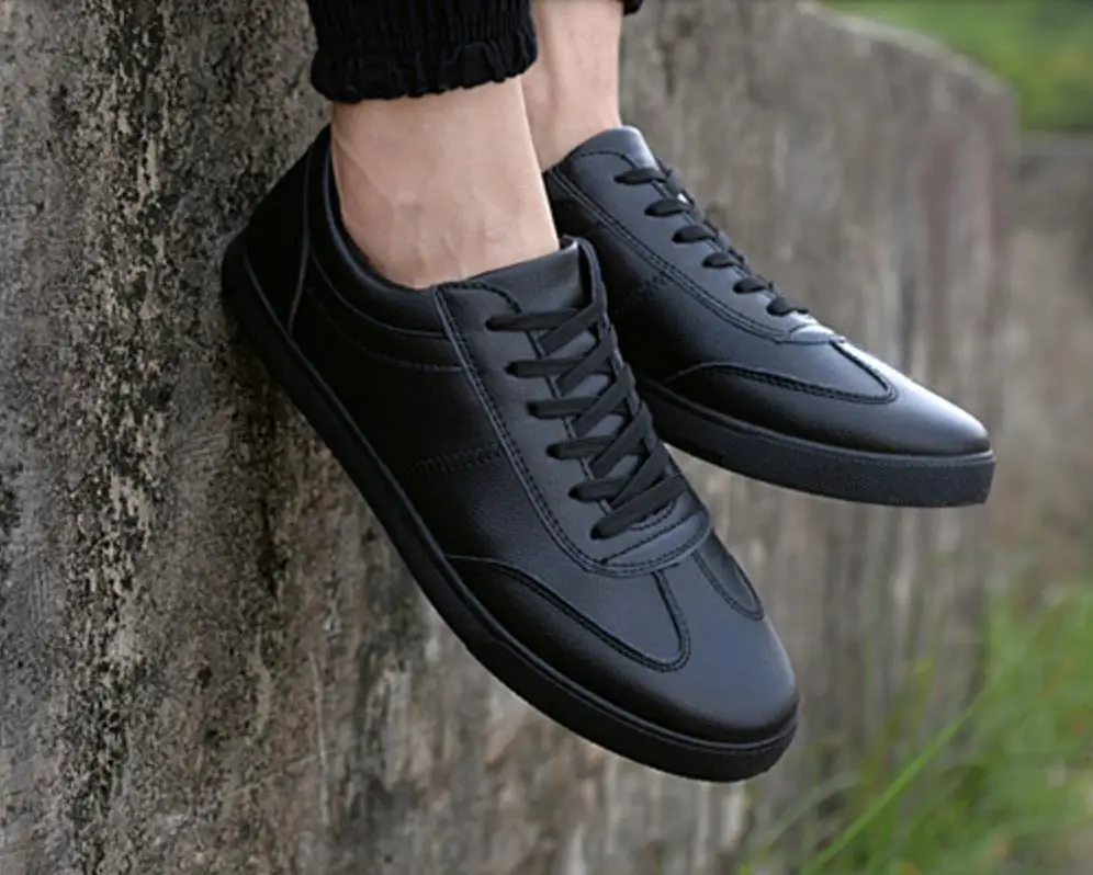 Весенне-осенняя мужская обувь для отдыха в Корейском стиле черная кожаная