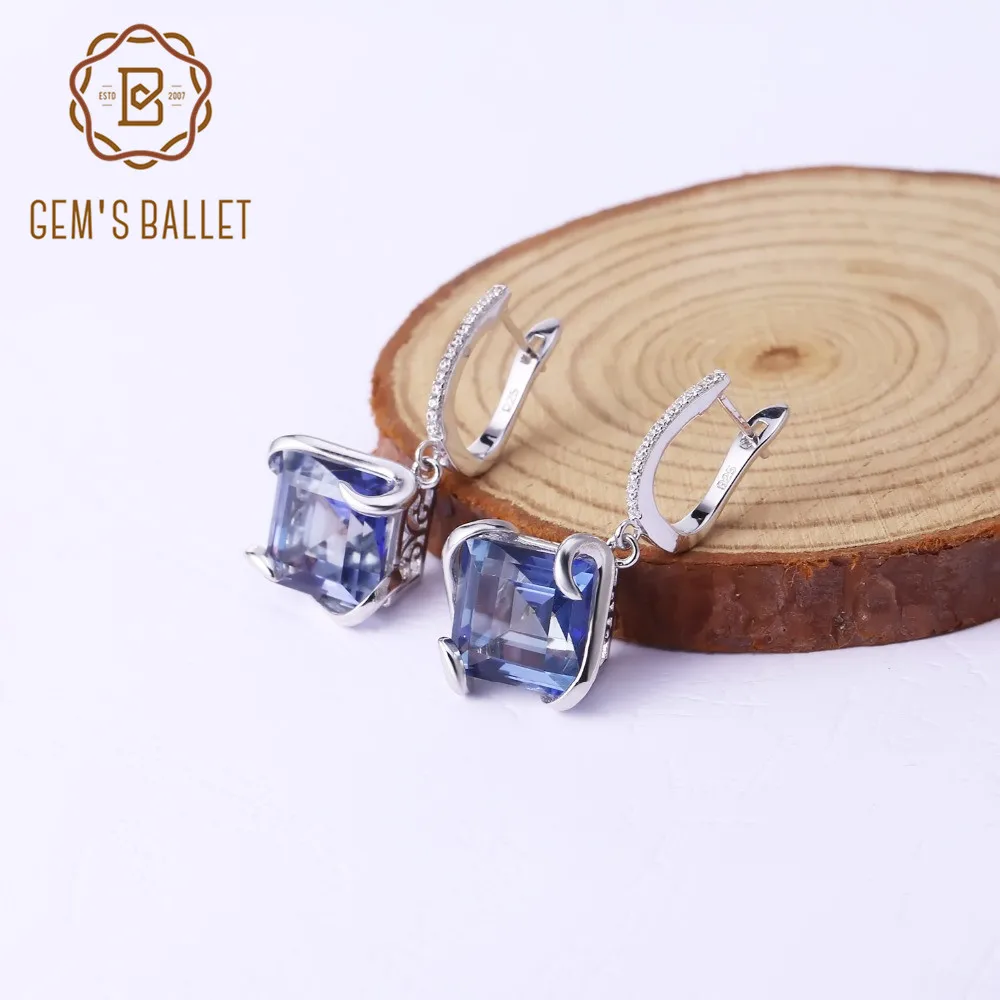 Женские серьги капельки GEM'S BALLET классические квадратные из стерлингового