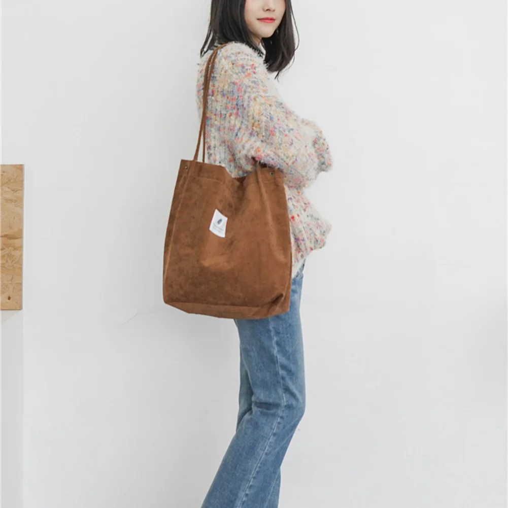 

Dropshipping High Capacity Women Corduroy Tote Ladies Casual Shoulder Bag Foldable Reusable Shopping Beach Bag