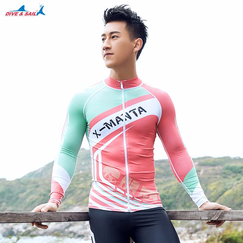 Мужские УФ гидрокостюмы с длинным рукавом топ защитой от сыпи куртка на молнии