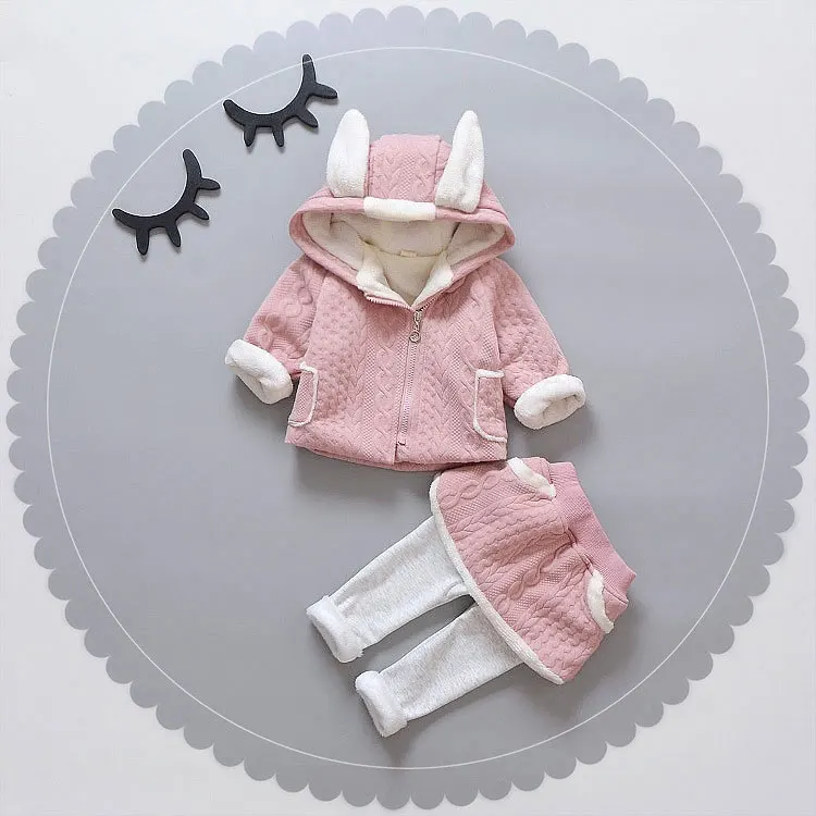Хлопковые осенние толстые с капюшоном Костюмы комплект для новорожденной девочки Модная Верхняя одежда Детские Детская одежда костюм Рождество ткань