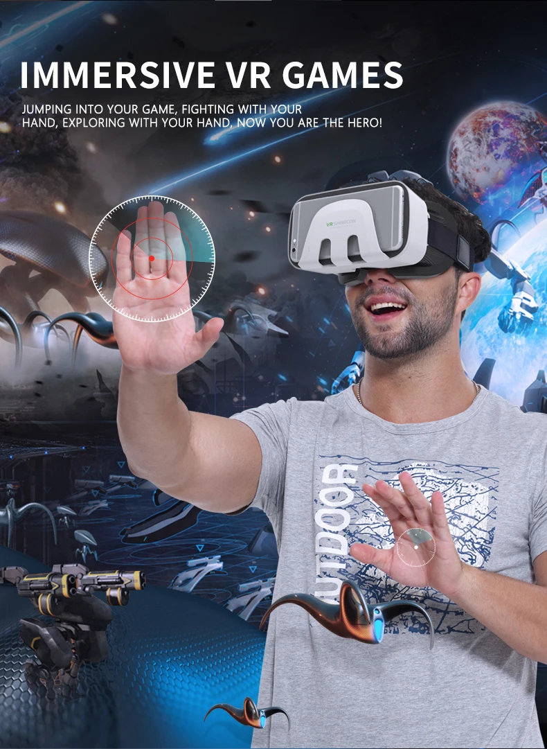 Виртуальной реальности VR Box VR SHINECON 3D очки гарнитура для 4,7-6," смартфон Захватывающий игровой+ геймпад и портативный Imax кинотеатр