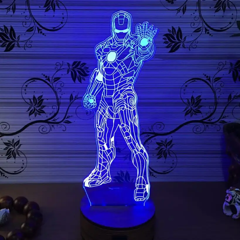 Деревянная база 5 видов цветов USB лампа 3D Железный человек свет Бэтмен Marvel для