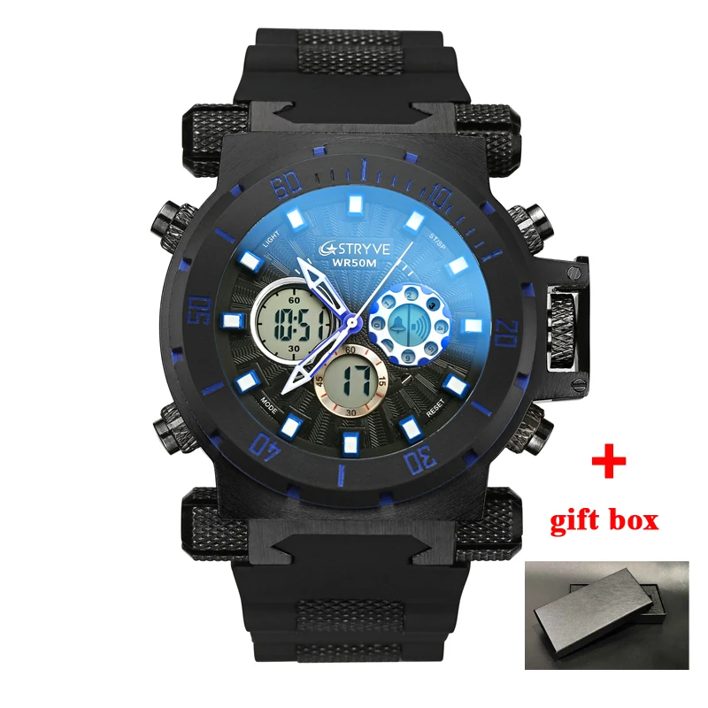 STRYVE 3 with box Stryve спортивные мужские часы Многофункциональные цифровые часы повседневные мужские часы Аналоговые кварцевые наручные часы relogio masculino - Цвет: STRYVE 3 with box