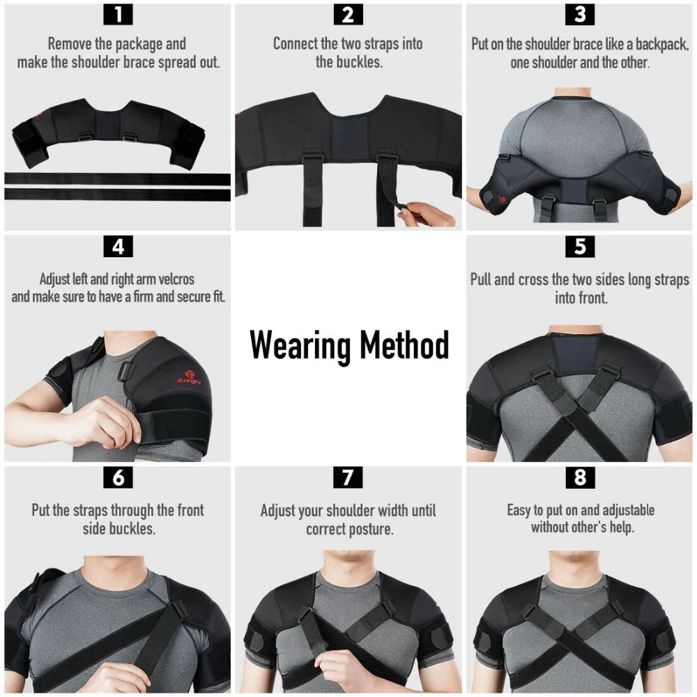 Kuangmi 7K-foam Double Shoulder Brace Adjustable Sports Shoulder Support Belt Back Pain Relief Double Bandage Cross Compression images - 6