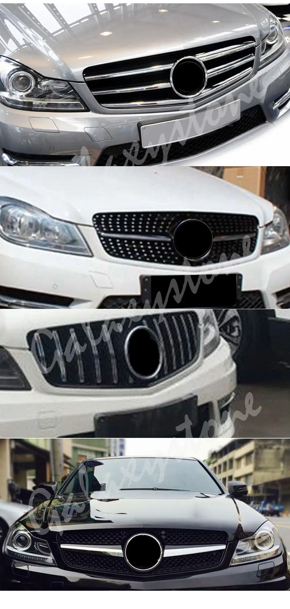 Передний верхний гриль подходит для Mercedes Benz W204 c-класс 2008 2009 2010 2011 2012 2013 AMG GT черный бриллиант Серебристая решетка C180