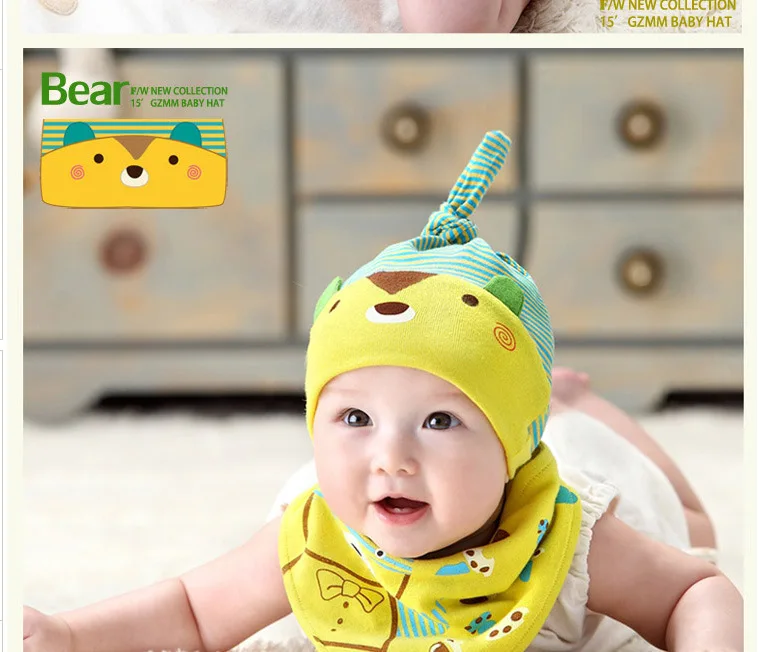 2017 Newborn Infant Baby Travel Hat &amp Bib 2pcs Set Kids Girl Boy and Triangle Scarf Sleeping Accessories |