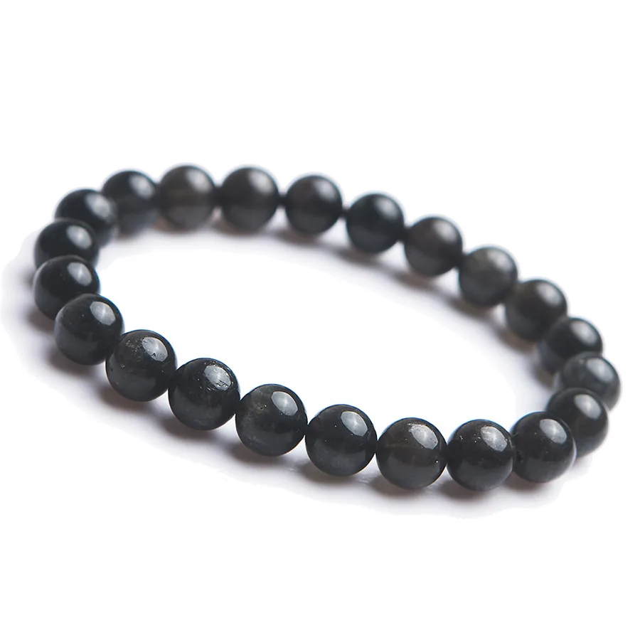 9 мм драгоценный натуральный черный Солнечный камень лунный кристалл стрейч