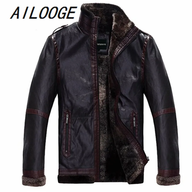 Мужская куртка из искусственной овечьей кожи с воротником стойкой|leather pilot