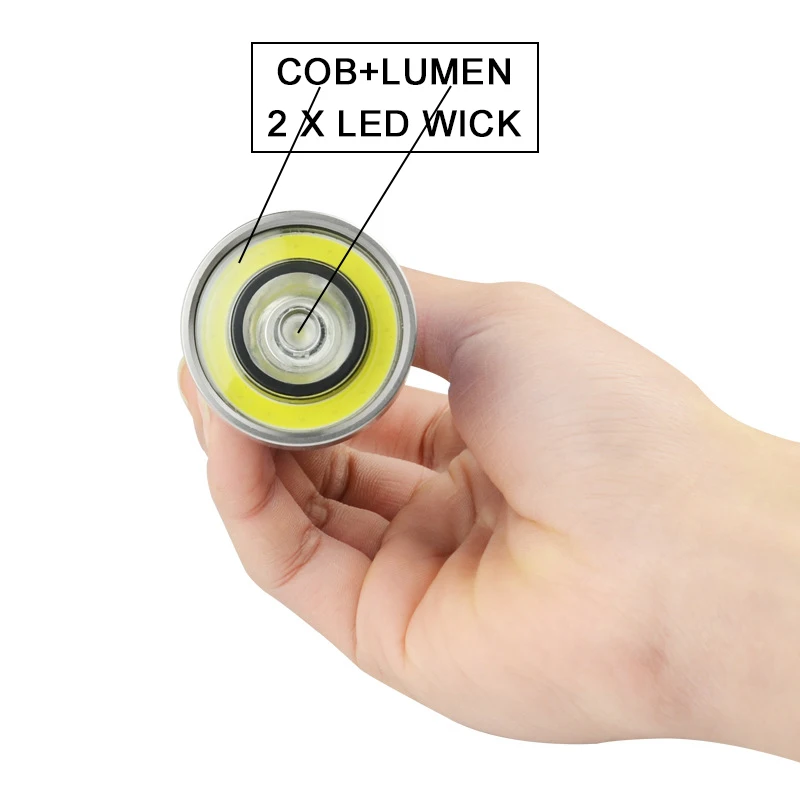 LED Flashlight torch stainless steel small hand electro-luminance COB flashlight double light source home emergency lighting | Освещение