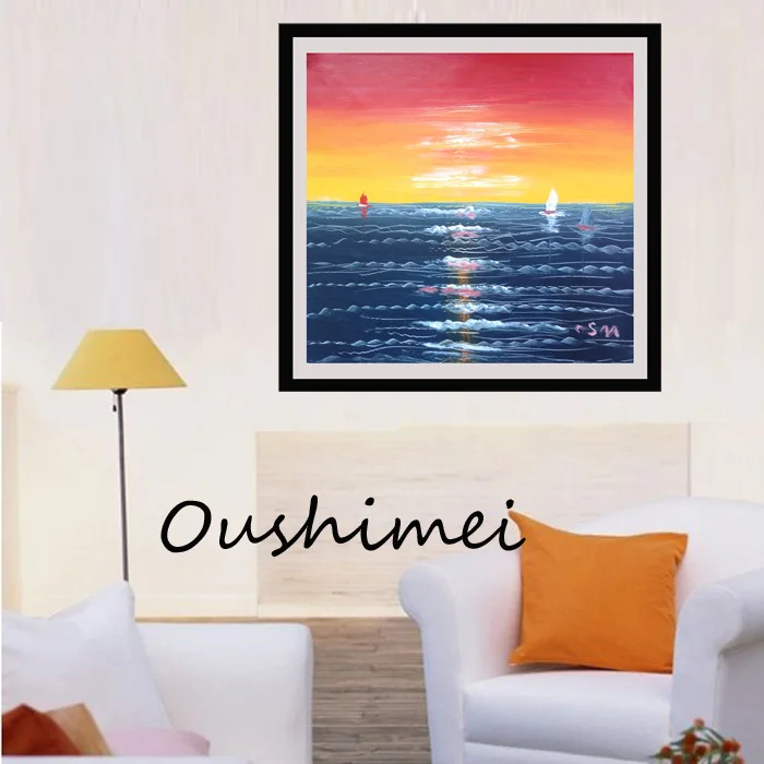 Ручная роспись восход и морской пейзаж домашний декор для стен искусство