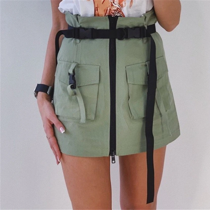 Летняя женская Рабочая Юбка в стиле сафари с высокой талией на молнии мешочком