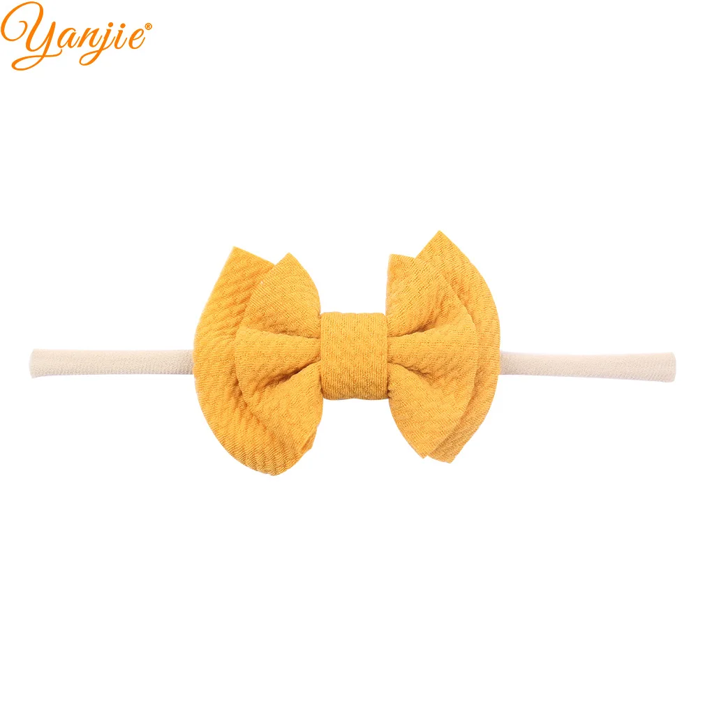 yellow 3,5 ''2 слоя вафельных волосы бант из нейлона и повязка на голову для девочек детские мягкие эластичная нейлоновая повязка на голову шик Лидер продаж женские аксессуары для волос - Цвет: yellow
