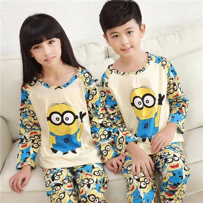 Детский пижамный комплект с рисунком миньонов Хлопковая пижама длинными