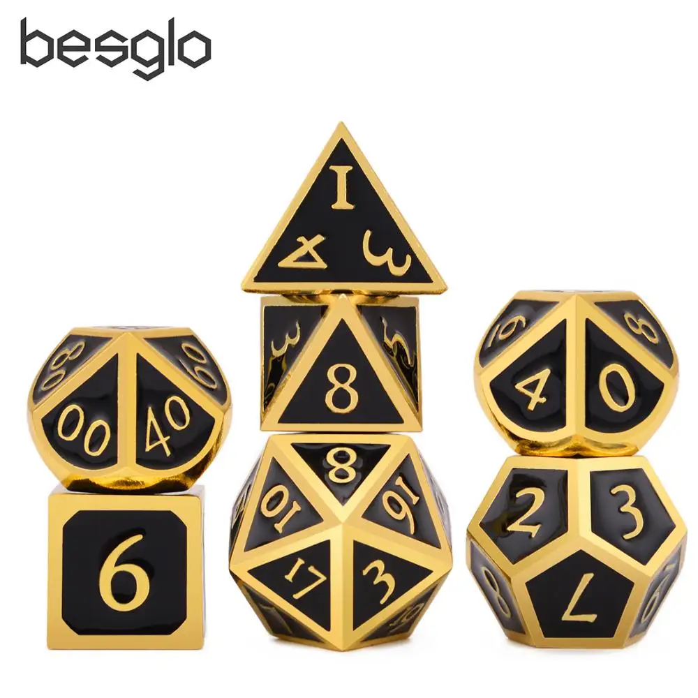 DnD металлические кости золото с черной эмалью Italic шрифт для DnD RPG MTG и для изучения математики