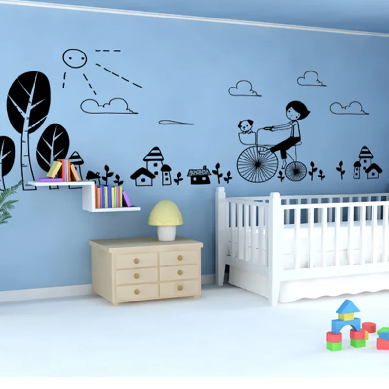 Diy Carton Scrawl Riding Bike Dog Tree Vinyl Wall Sticker Animal Kids Baby Room Nursery Decoration Art Murals Wallpaper Children | Дом и сад