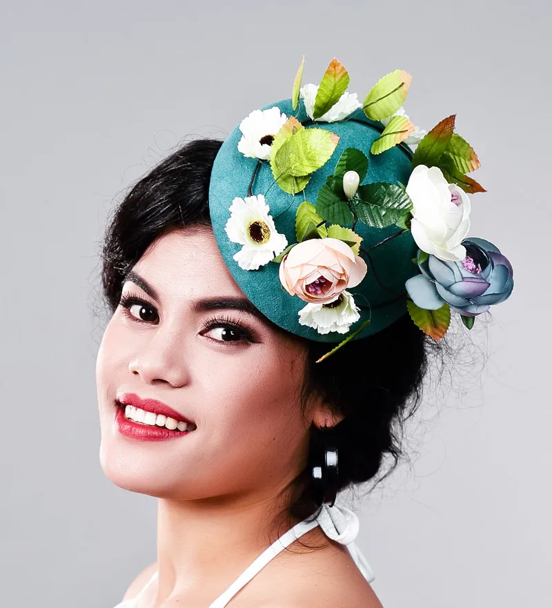 

Women Fancy Feather Green Fascinator Headwear Wedding Hats and Fascinators White Net Hair Accessories for Bridal Woman MD16030