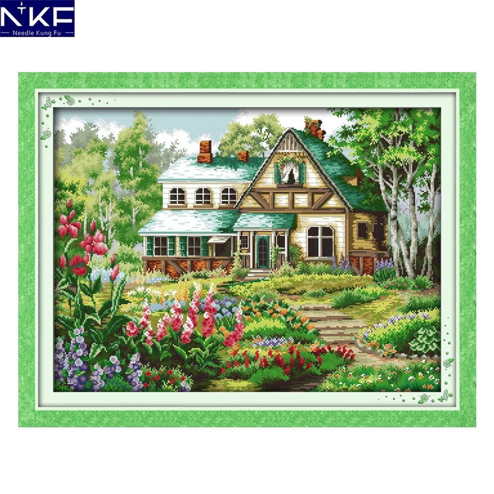 

NKF Leisurely House Pattern Cross Stitching DIY Needlework Cross Stitch Kits for Embroidery Home Decoration Cross-stitch Set