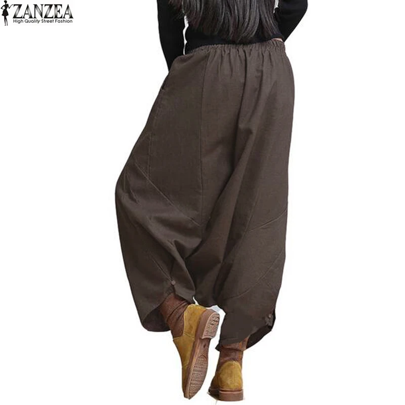 S-5XL ZANZEA Женщины Высокой Талии Свободные Случайные Шаровары Hip Hop Длинные Брюки