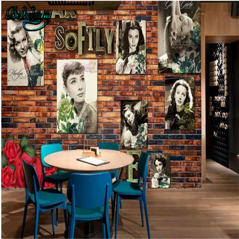beibehang Retro Nostalgic Europe and the United States beautiful star brick wall TV background custom murals | Обустройство дома