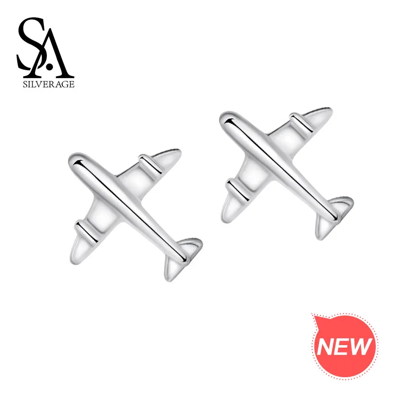SA SILVERAGE 925 Sterling Silver Aircraft Stud Earrings For Women Travel Lover New Pendientes | Украшения и аксессуары