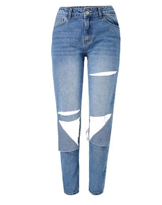 

2019 New High Waist Pants Female Loose Straight Slim Nine Points Jeans Ripped Hole Fashion Denim Pants Trousers Women D122