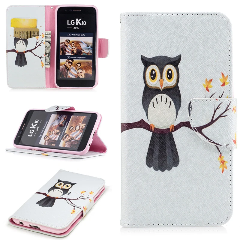 Чехол книжка из искусственной кожи с бабочками и пандой совой для LG K7 K8 2017 K10 Q8