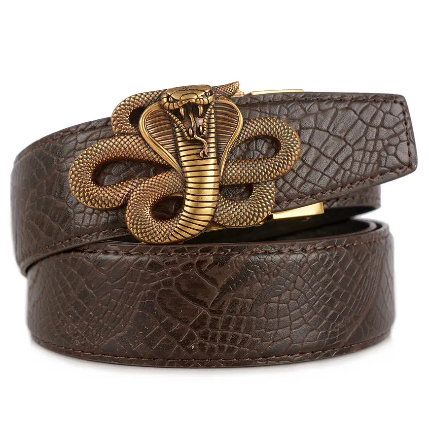 coffee gold buckle Стиль, мужские ремни из натуральной кожи высокого качества, мужские ремни, ремень, Мужской Ретро Кобра, автоматический ремень с пряжкой для мужчин - Цвет: coffee gold buckle