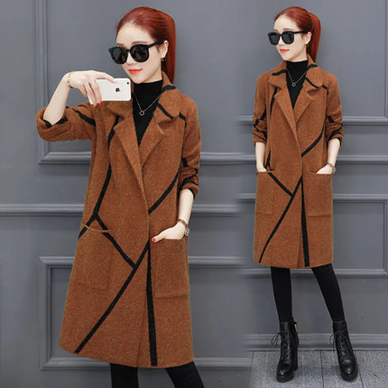 2017 autumn winter women sweater jacket Fashion medium long wool knitted Korean cardigan slim coat yz434 |