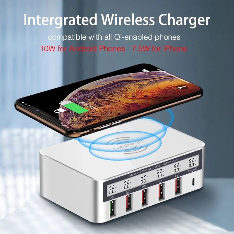 Беспроводное зарядное устройство AIXXCO USB Qi для iPhone 8 X XS MAX светодиодный дисплей 10 Вт