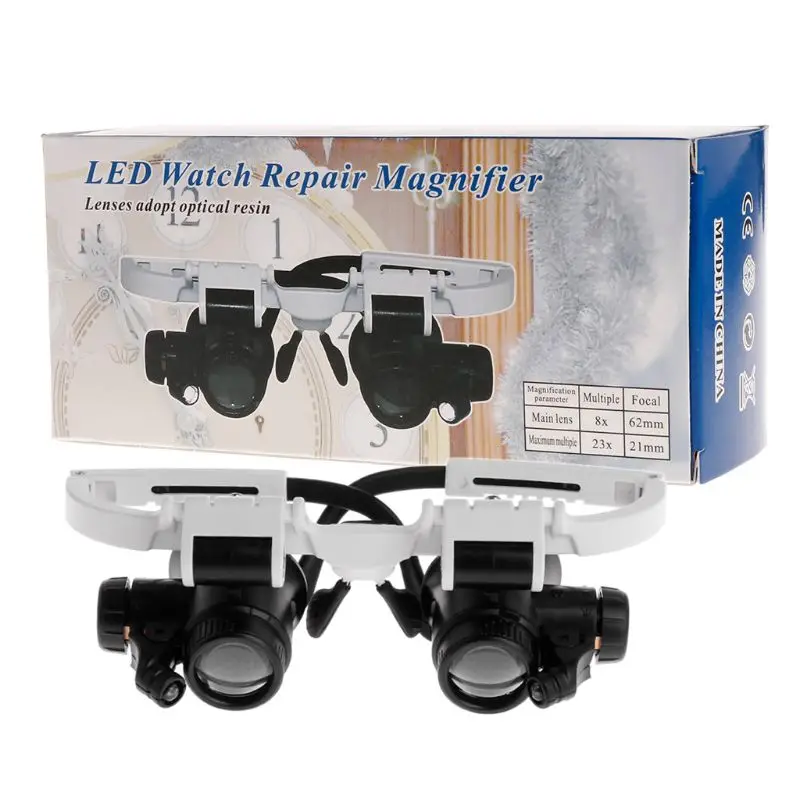 

Headband Magnifier with LED Light Head Mounted Magnifying Glasses 8X 15X 23X