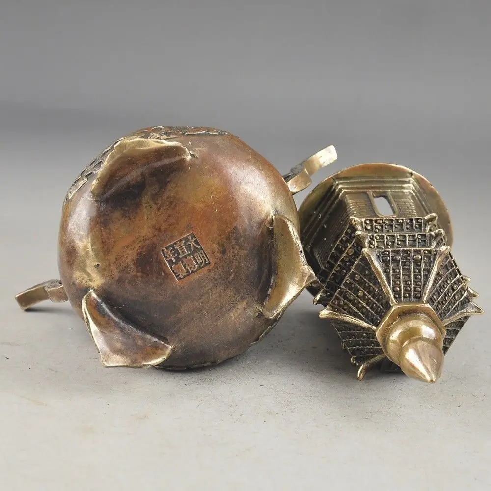 Латунный буддизм exорцилизм ручной работы старый молотый пагода Тотем благовония