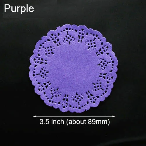 3.5inch Purple 3,5 дюймов круглые бумажные кружевные салфетки белый розовый золотой красный бумажный коврик для торта вечерние, свадебные, рождественские, декоративные салфетки для стола 100 шт - Цвет: 3.5inch Purple