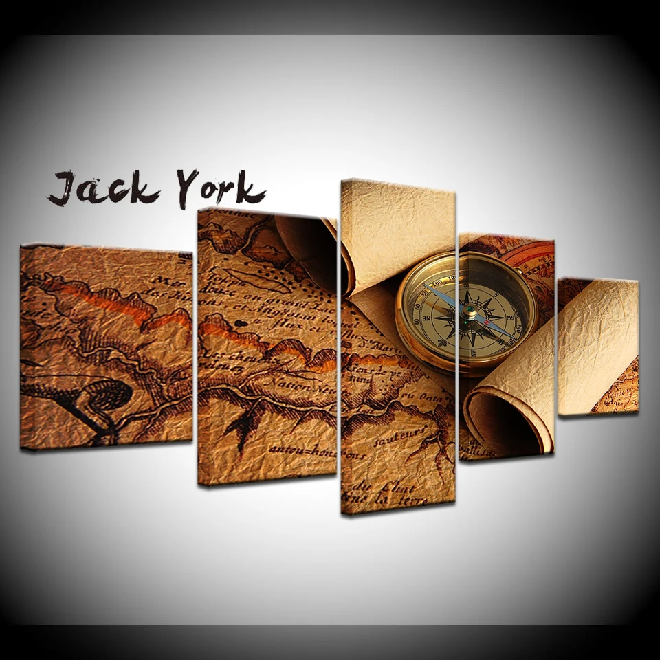 

Canvas Painting Traveler's map and compass 5 Pieces Wall Art Painting Modular Wallpapers Poster Print for living room Home Decor