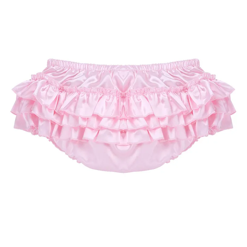 Pink Мужское нижнее белье, трусы для геев, блестящие атласные гофрированные шаровары, многоуровневые облегающие трусики для сексуальных бикини, мужские трусы для неженок - Цвет: Pink