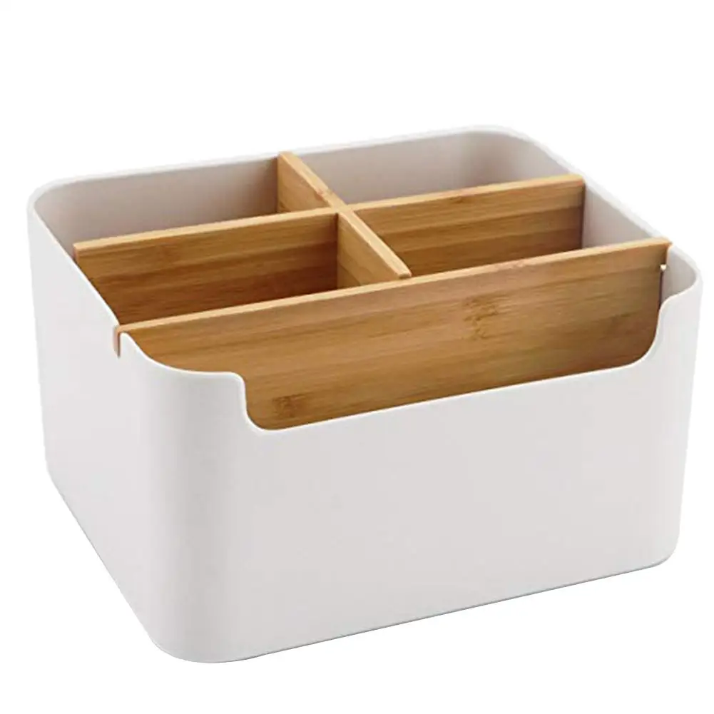 

Simple Style Detachable Desktop Storage Box For Remote Control Mobile Phone Makeup Brushes Holder Organizer-White