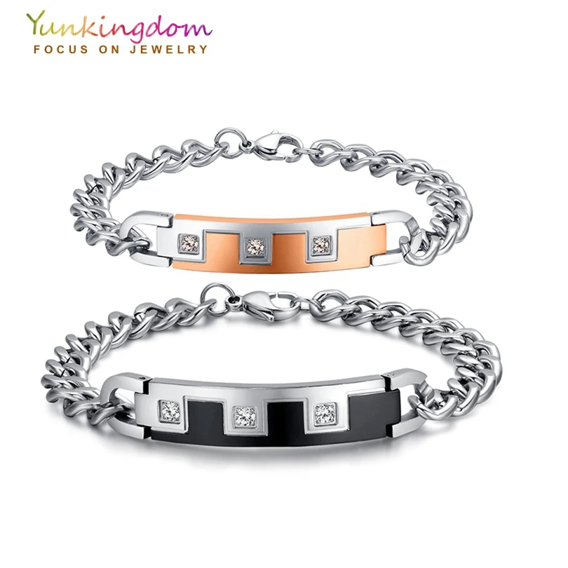 Yunkingdom hot sale stainless steel bracelet couple zircon crystal bracelets &amp bangles titanium jewelry |