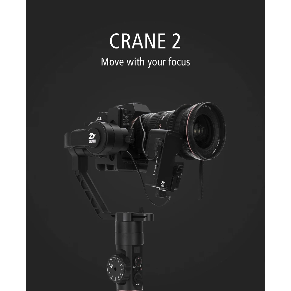 ZHIYUN Crane 2 карданный 3-осевой стабилизатор для всех моделей беззеркальная камера DSLR Canon 5D2/3/4 с сервоприводом для непрерывного изменения фокусировки камеры