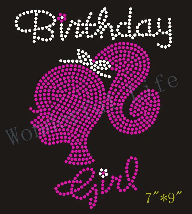 

Free Shipping Birthday Rhinestone Girl Hotfix Transfer Iron On Patch infant birth T-shirt design party