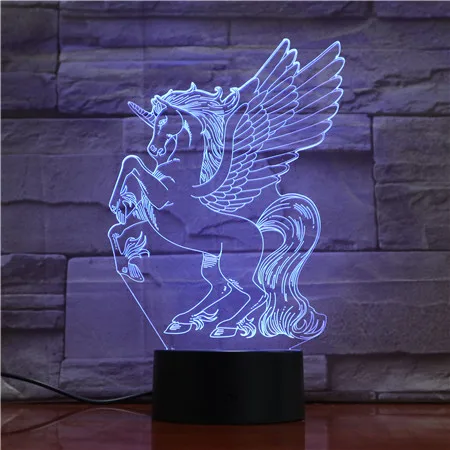 Красивый Единорог 3D светодиодный светильник 7 цветов ночник USB дети огни как