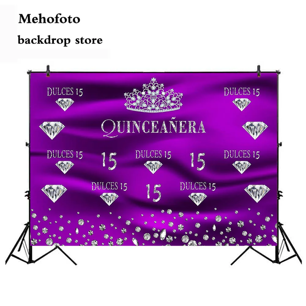 Mehofoto Dulces 15 фон для дня рождения фотосъемки с бриллиантами фиолетовый дизайн