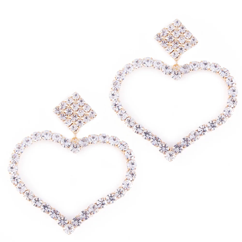 Люкс Полный Кристалл Rhinestone Сердце Любовь падение серьги для женщин золото