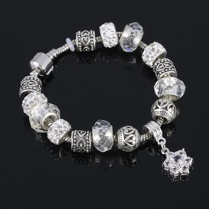 Браслет с подвеской в виде цветка и кристаллического шара|charm bracelet|silver plated charm