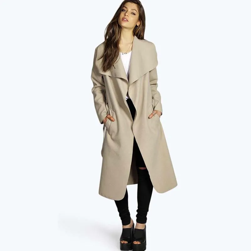 Осенне зимнее женское Шерстяное Пальто с длинным рукавом и отворотом