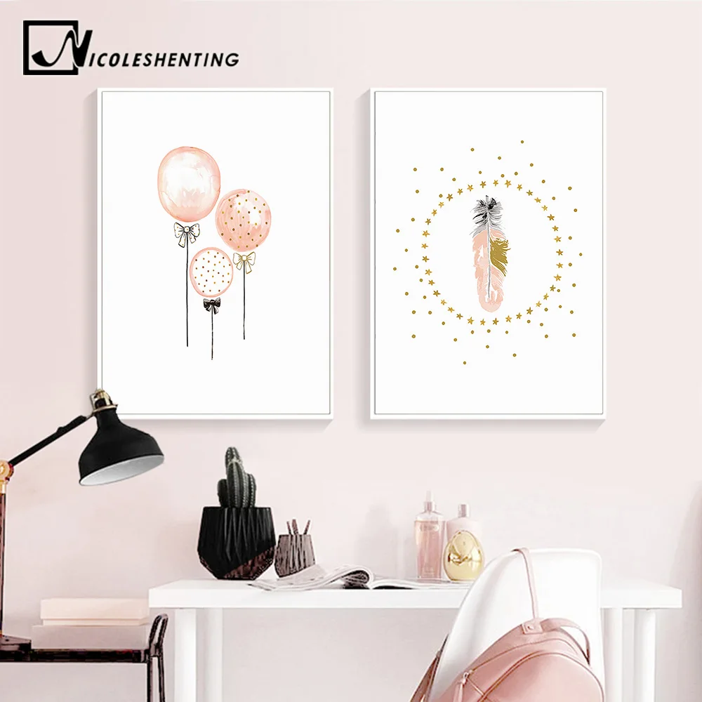 Питомник девушка Спальня украшения Фламинго Перо стены Книги по искусству Холст