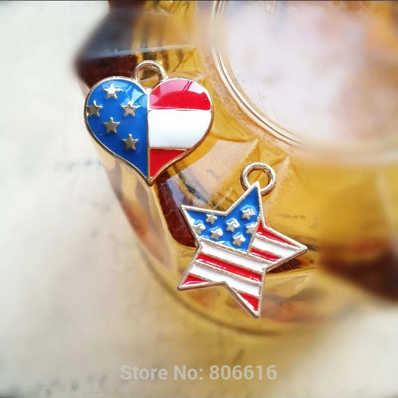 

17MM & 16*18MM 40Pcs/Pack KC Gold USA Star & Heart Glazing Alloy Pendants Jewelry Charms